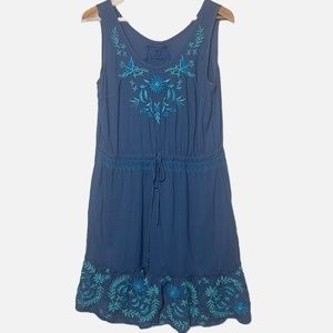 Johnny Was Blue Embroidered Sleeveless Dress